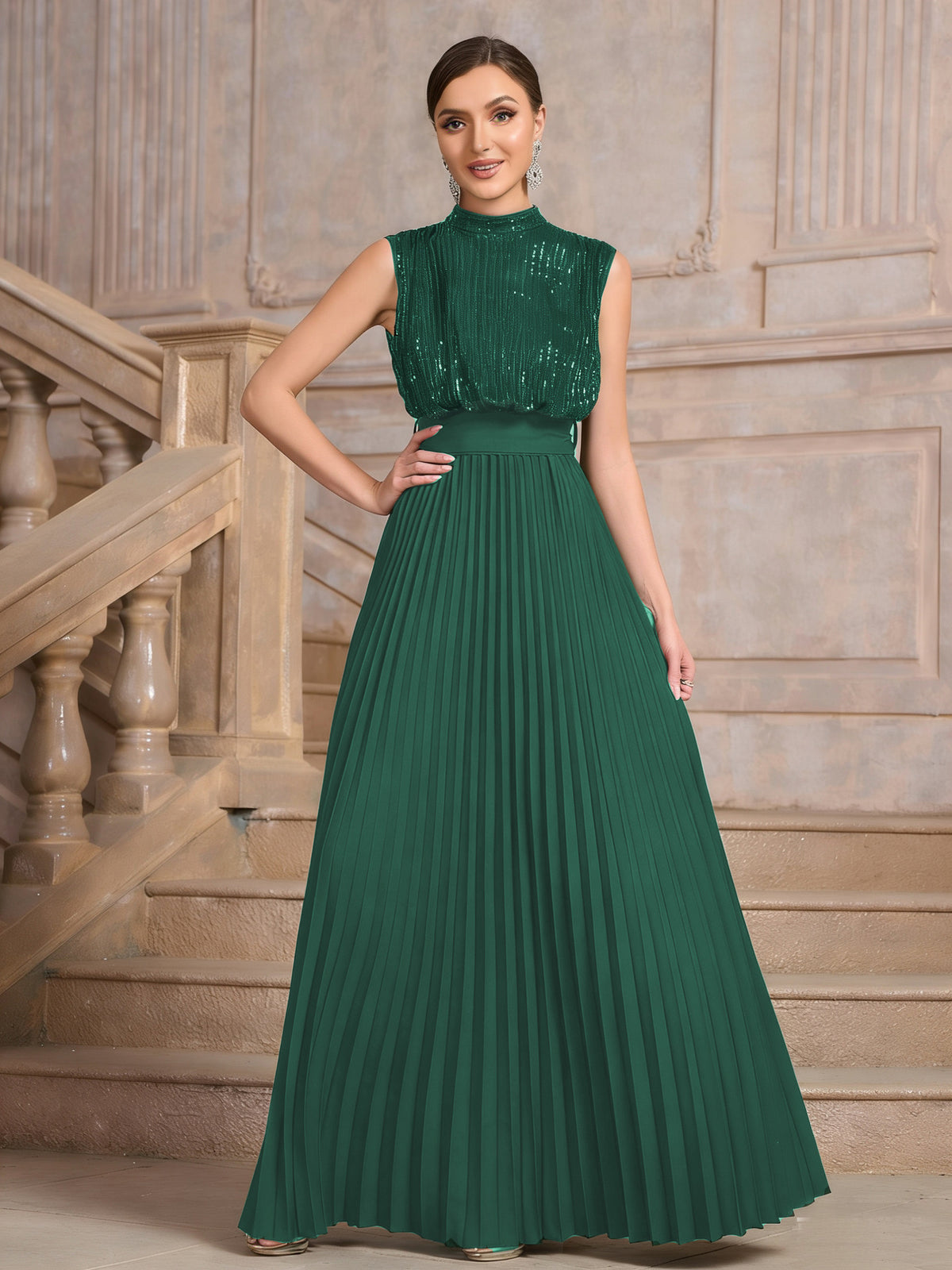 Spring and Summer European and American Foreign Trade New Women's Wish Amazon New Sequin Pleated Banquet Dress Party Wedding