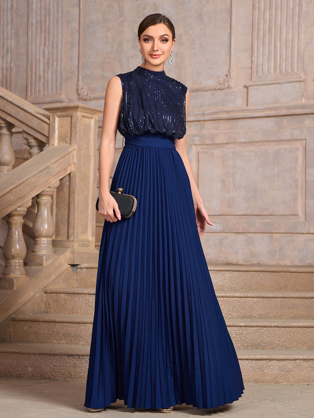 Spring and Summer European and American Foreign Trade New Women's Wish Amazon New Sequin Pleated Banquet Dress Party Wedding