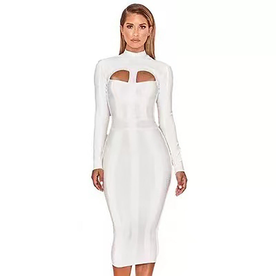European and American Cross Border Sexy bandage dress bandage dress Cutout Tight Long Sleeve Party Party dress