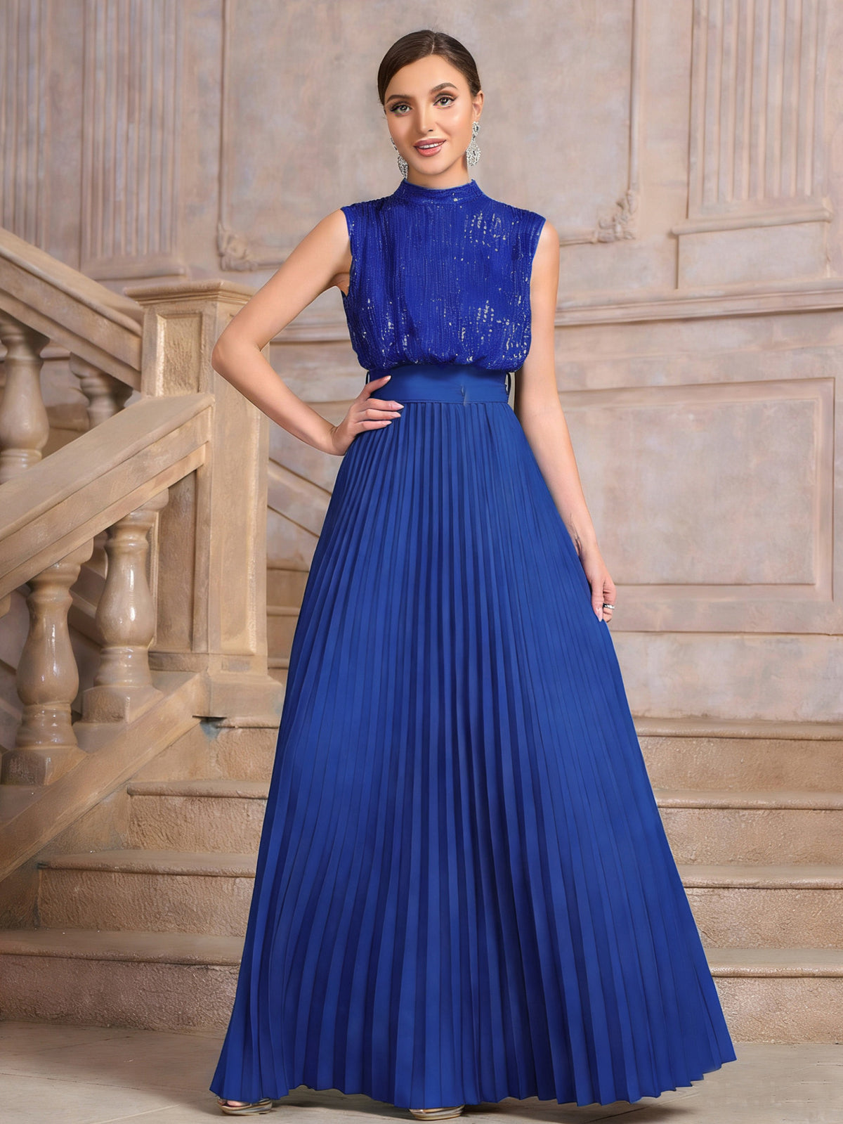 Spring and Summer European and American Foreign Trade New Women's Wish Amazon New Sequin Pleated Banquet Dress Party Wedding