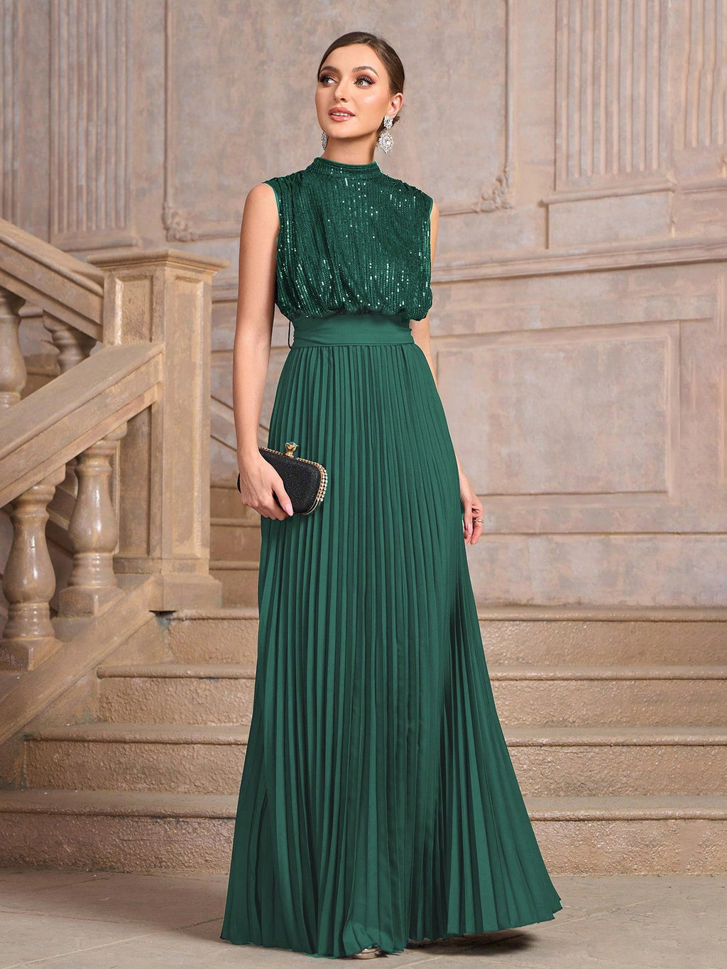 Spring and Summer European and American Foreign Trade New Women's Wish Amazon New Sequin Pleated Banquet Dress Party Wedding