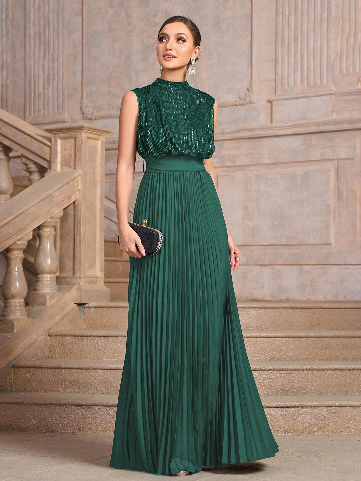 Spring and Summer European and American Foreign Trade New Women's Wish Amazon New Sequin Pleated Banquet Dress Party Wedding