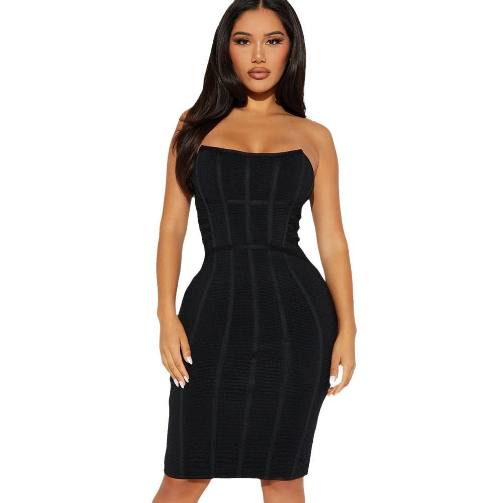 European and american cross-border new tube top sexy slim bandage dress elegant elegant name slow party party party dress