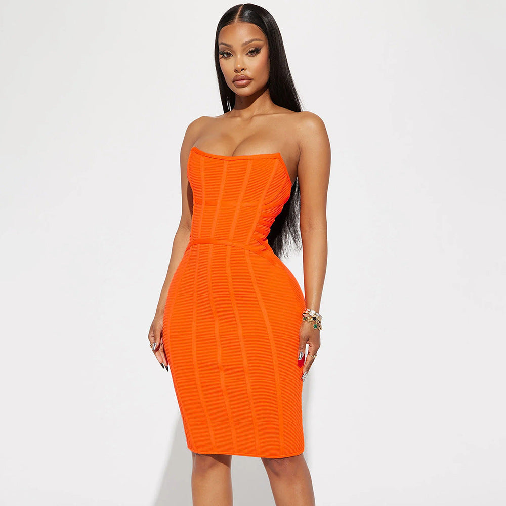 European and american cross-border new tube top sexy slim bandage dress elegant elegant name slow party party party dress