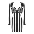 European and American Cross-border New Arrival Black Striped Low-cut Slim-fit Long-sleeved Hip Bandage Dress Elegant Party Party dress