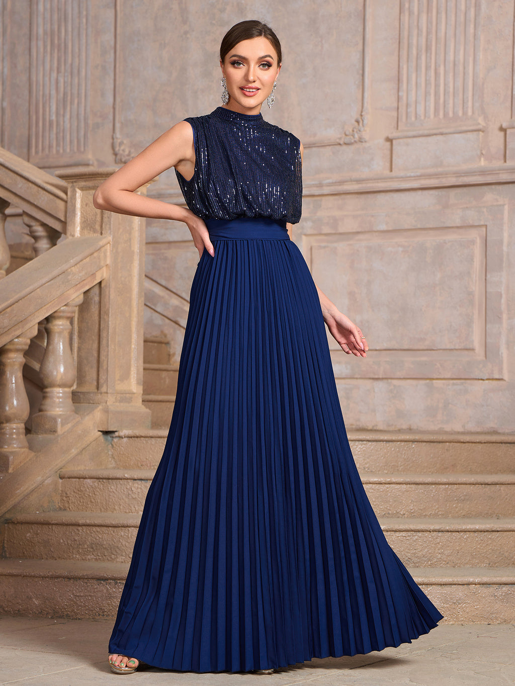 Spring and Summer European and American Foreign Trade New Women's Wish Amazon New Sequin Pleated Banquet Dress Party Wedding