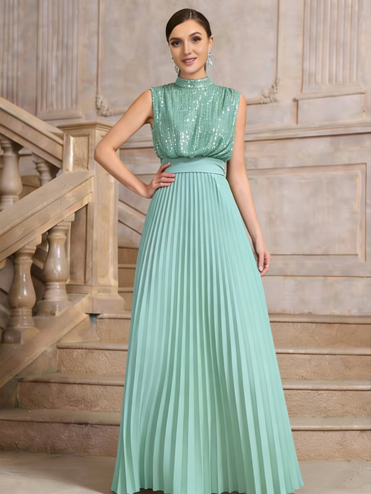 Spring and Summer European and American Foreign Trade New Women's Wish Amazon New Sequin Pleated Banquet Dress Party Wedding