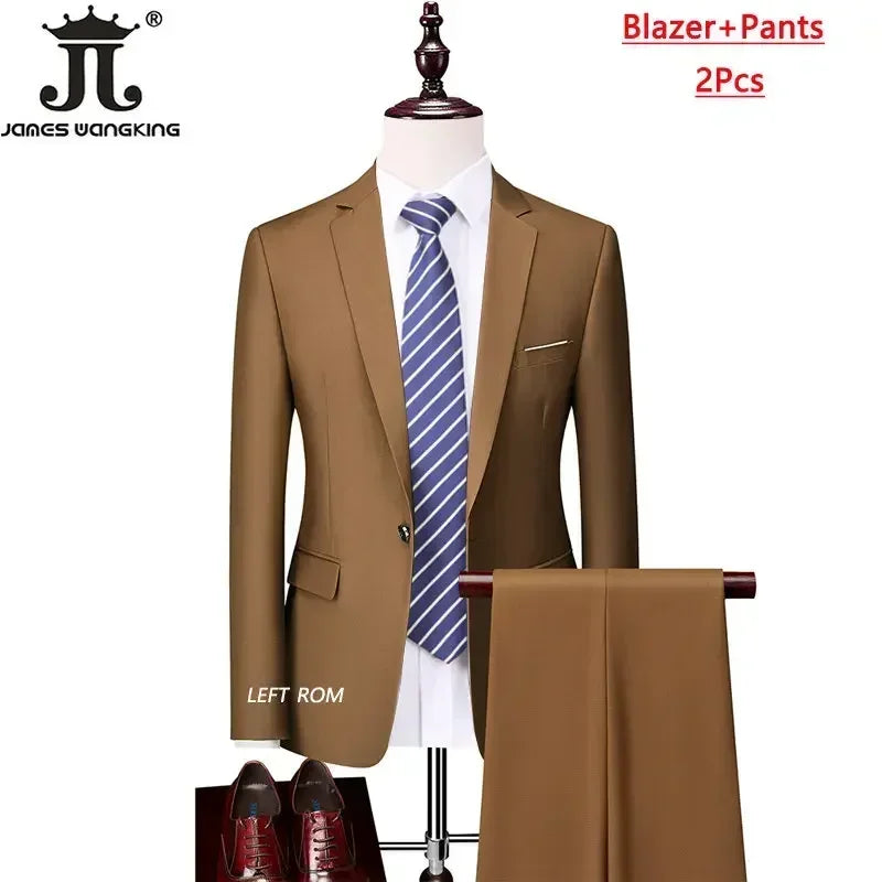 M-6XL ( Jacket+Vest+Pants ) Brand Solid Color Formal Office Business Men's Suit Groom Wedding Dress Party Male Casual Suits