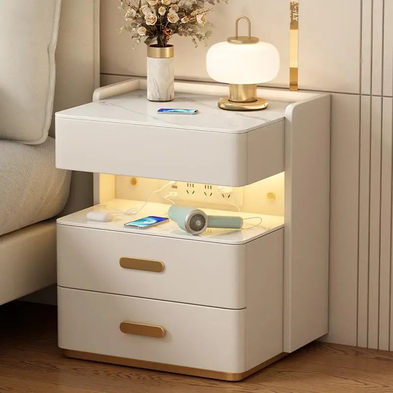 USB-C Hub Bluetooth Speaker Smart Nightstands Modern Design Multi-Functional LED Light Wireless Charging  for Bedroom