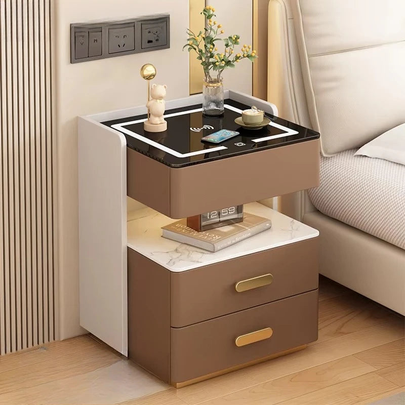 USB-C Hub Bluetooth Speaker Smart Nightstands Modern Design Multi-Functional LED Light Wireless Charging  for Bedroom
