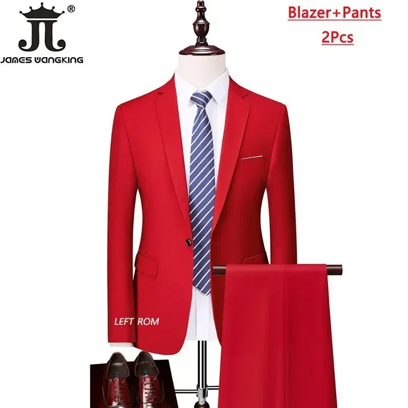 M-6XL ( Jacket+Vest+Pants ) Brand Solid Color Formal Office Business Men's Suit Groom Wedding Dress Party Male Casual Suits
