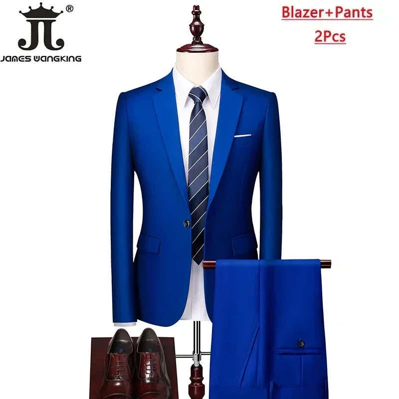 M-6XL ( Jacket+Vest+Pants ) Brand Solid Color Formal Office Business Men's Suit Groom Wedding Dress Party Male Casual Suits