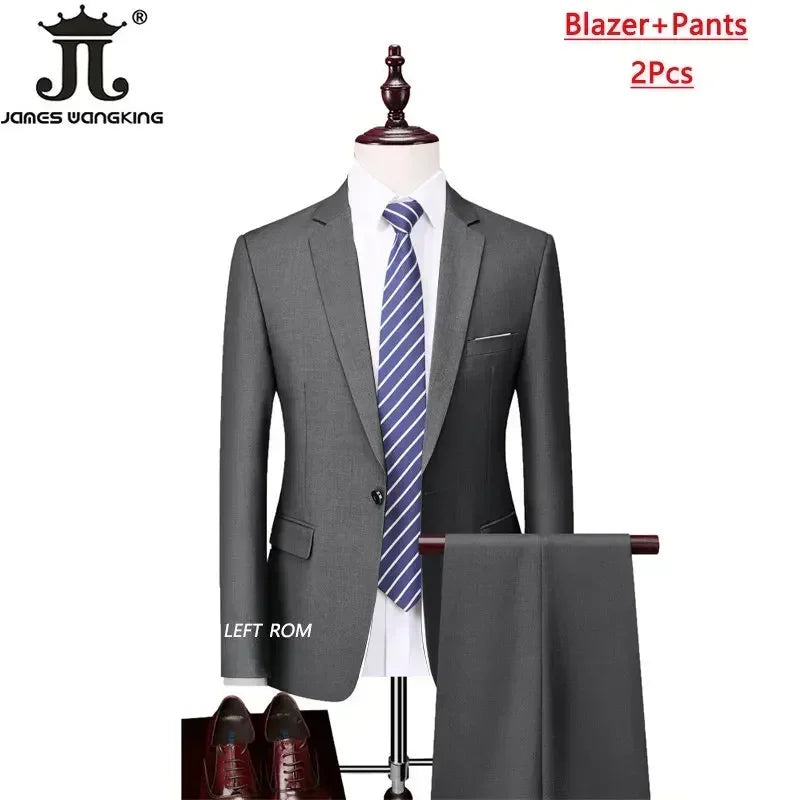 M-6XL ( Jacket+Vest+Pants ) Brand Solid Color Formal Office Business Men's Suit Groom Wedding Dress Party Male Casual Suits
