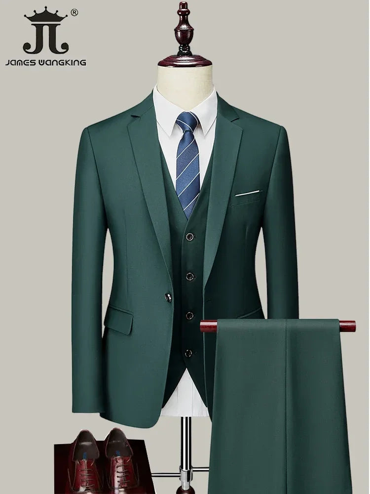 M-6XL ( Jacket+Vest+Pants ) Brand Solid Color Formal Office Business Men's Suit Groom Wedding Dress Party Male Casual Suits