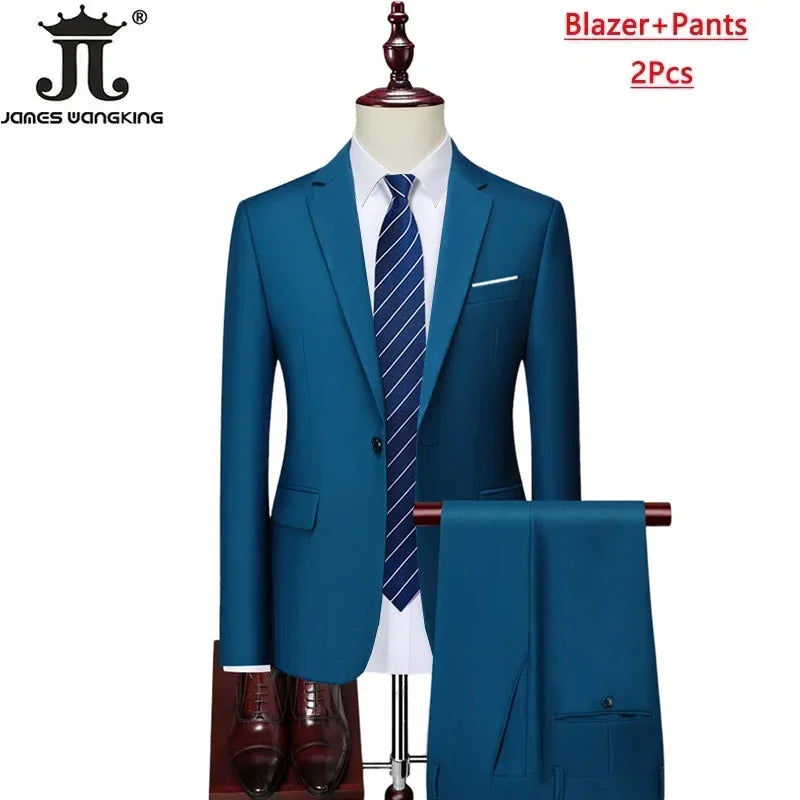M-6XL ( Jacket+Vest+Pants ) Brand Solid Color Formal Office Business Men's Suit Groom Wedding Dress Party Male Casual Suits