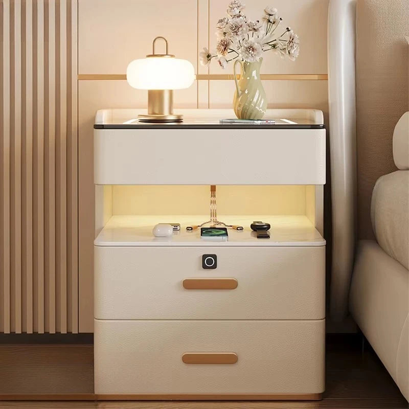 USB-C Hub Bluetooth Speaker Smart Nightstands Modern Design Multi-Functional LED Light Wireless Charging  for Bedroom