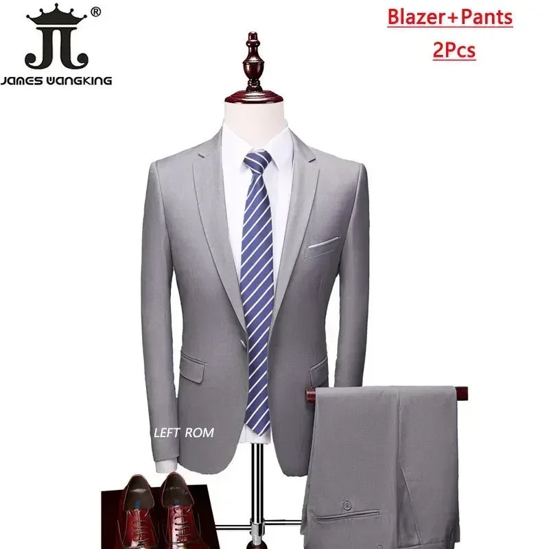 M-6XL ( Jacket+Vest+Pants ) Brand Solid Color Formal Office Business Men's Suit Groom Wedding Dress Party Male Casual Suits