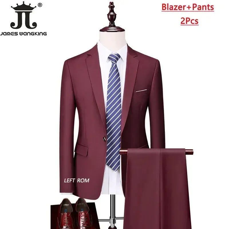 M-6XL ( Jacket+Vest+Pants ) Brand Solid Color Formal Office Business Men's Suit Groom Wedding Dress Party Male Casual Suits