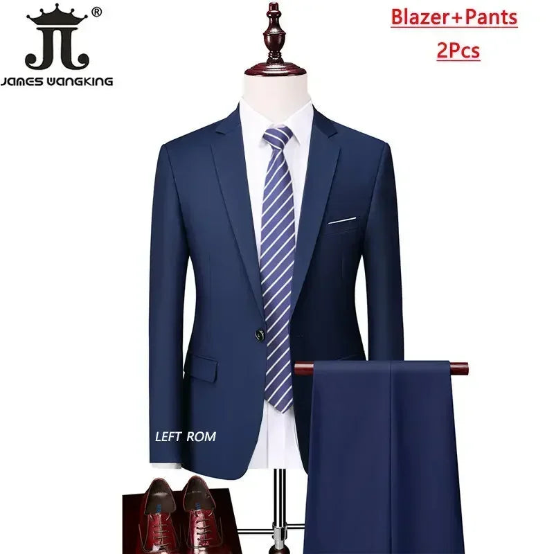 M-6XL ( Jacket+Vest+Pants ) Brand Solid Color Formal Office Business Men's Suit Groom Wedding Dress Party Male Casual Suits
