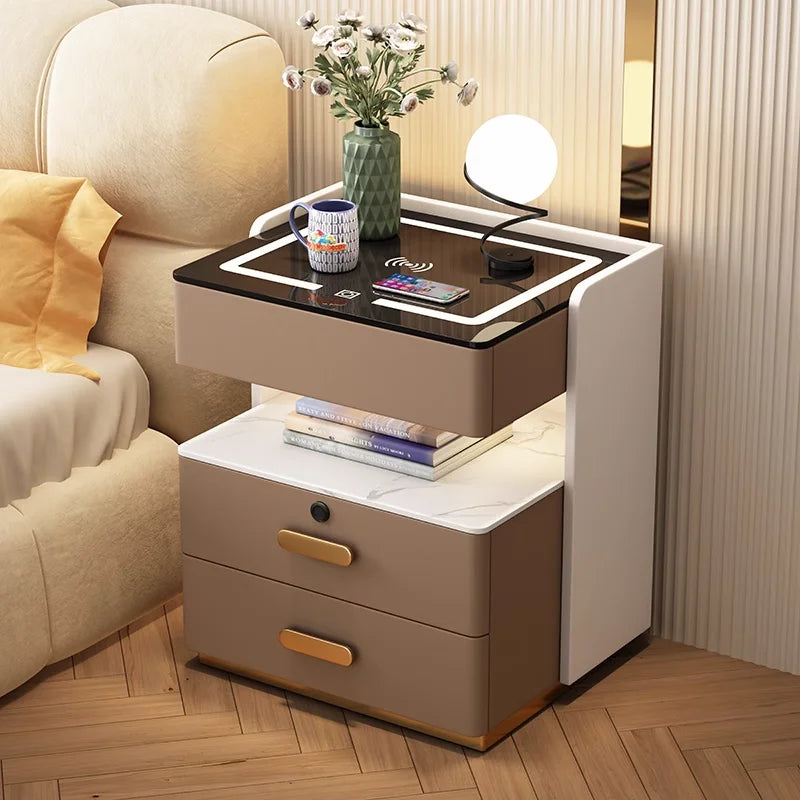 USB-C Hub Bluetooth Speaker Smart Nightstands Modern Design Multi-Functional LED Light Wireless Charging  for Bedroom