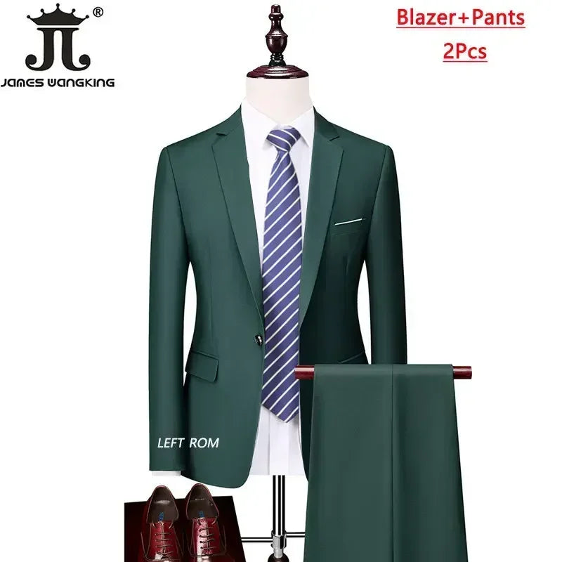 M-6XL ( Jacket+Vest+Pants ) Brand Solid Color Formal Office Business Men's Suit Groom Wedding Dress Party Male Casual Suits