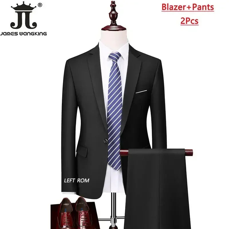 M-6XL ( Jacket+Vest+Pants ) Brand Solid Color Formal Office Business Men's Suit Groom Wedding Dress Party Male Casual Suits