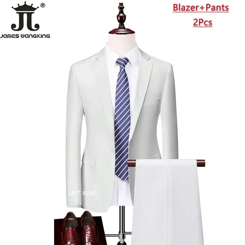 M-6XL ( Jacket+Vest+Pants ) Brand Solid Color Formal Office Business Men's Suit Groom Wedding Dress Party Male Casual Suits