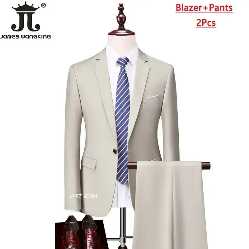 M-6XL ( Jacket+Vest+Pants ) Brand Solid Color Formal Office Business Men's Suit Groom Wedding Dress Party Male Casual Suits