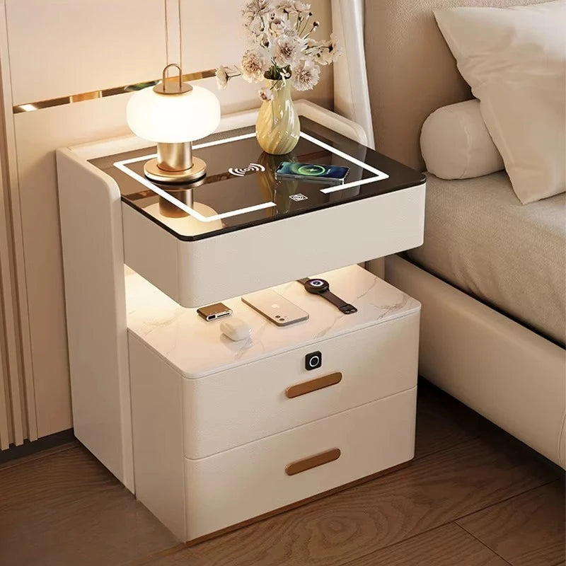 USB-C Hub Bluetooth Speaker Smart Nightstands Modern Design Multi-Functional LED Light Wireless Charging  for Bedroom